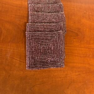 Vintage Beaded fabric coasters  (5) made in India